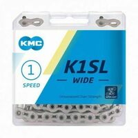 CHAIN, KMC, K1SL,  1/2 x 1/8" x 112 links, Single Speed,  Silver/Silver, Lightweight