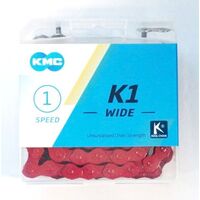 CHAIN, KMC, K1,  1/2 x 1/8" x 112 links, Single Speed,  RED