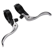 Brake levers,  "Top mount", alloy  "Hinged" bracket w/alloy lever , SILVER LEVER/BLACK Brkt, for 24mm OD handlebar, for caliper or Canti, Quality Tekt