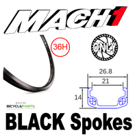WHEEL - 26" Mach1 110 36H S/j Black Rim, FRONT Q/R (100mm OLD) 6 Bolt Disc Sealed Novatec Black Hub, Mach 1 BLACK Spokes