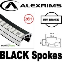 WHEEL - 26" Alex DM18 D/w 36H F/v Eyeletted M/e Black Rim, FRONT DYNAMO DRUM BRAKE Nutted (100mm OLD) Sealed Sturmey Silver Hub, Mach1 BLACK Spokes