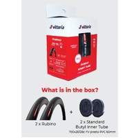 Vittoria Rubino V G2.0 Road Tyre Twin Pack 700x28c with 2 Inner Tubes 60mm Valve