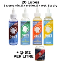 Joe's No Flats Bundle 3 — 5 × Wet Lube, 5 × Dry Lube, 5 × Eco Soap, 5 × Degreaser + 5 L Sealant