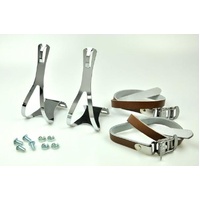 WELLGO Toe Clip Steel Slv W/Strap Leather Brown